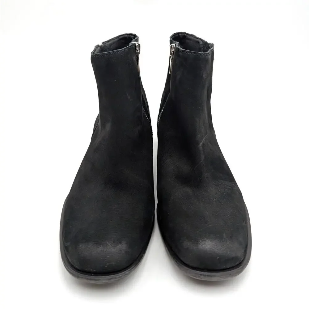 Lucky Brand Baelee Leather Ankle Boots Side Zip Women's Black Size US8.5M EU39.5
